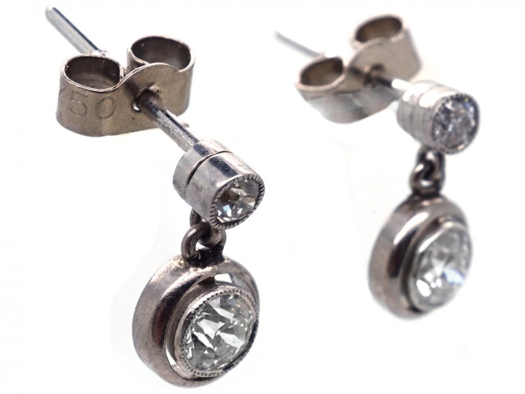 Art Deco Two Stone Diamond Drop Earrings
