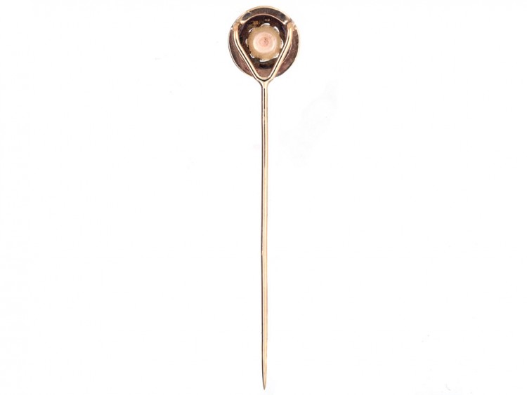 Victorian 15ct Gold, Turquoise Blue Enamel, Diamond & Natural Pearl Tie Pin