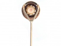 Victorian 15ct Gold, Turquoise Blue Enamel, Diamond & Natural Pearl Tie Pin