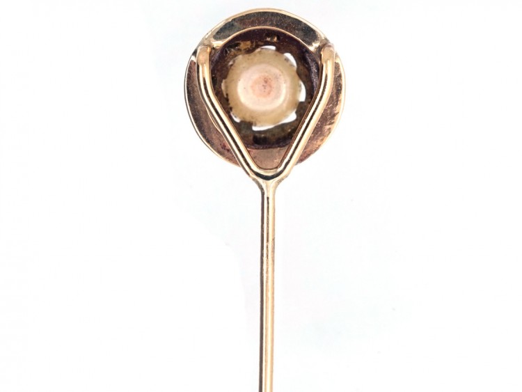 Victorian 15ct Gold, Turquoise Blue Enamel, Diamond & Natural Pearl Tie Pin