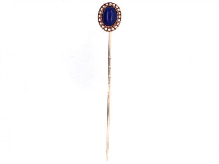 Edwardian 15ct Gold , Lapis Lazuli & Natural Split Pearls Tie Pin