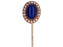 Edwardian 15ct Gold , Lapis Lazuli & Natural Split Pearls Tie Pin