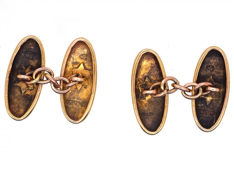 Victorian 15ct Gold Engraved Oval Cufflinks