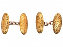 Victorian 15ct Gold Engraved Oval Cufflinks