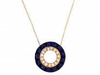 18ct Gold Lapis & Pearl Round Pendant on Chain