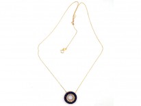 18ct Gold Lapis & Pearl Round Pendant on Chain
