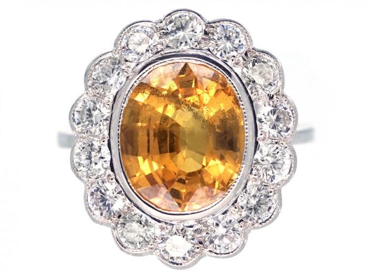 18ct White Gold Yellow Sapphire & Diamond Cluster Ring