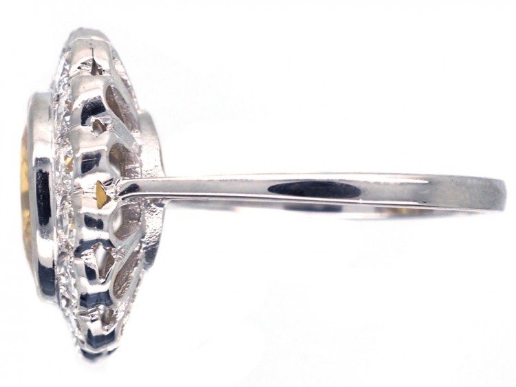 18ct White Gold Yellow Sapphire & Diamond Cluster Ring