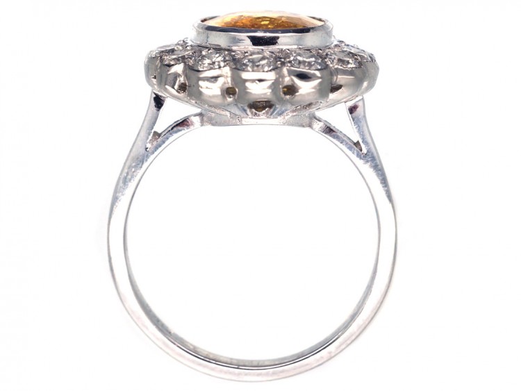 18ct White Gold Yellow Sapphire & Diamond Cluster Ring
