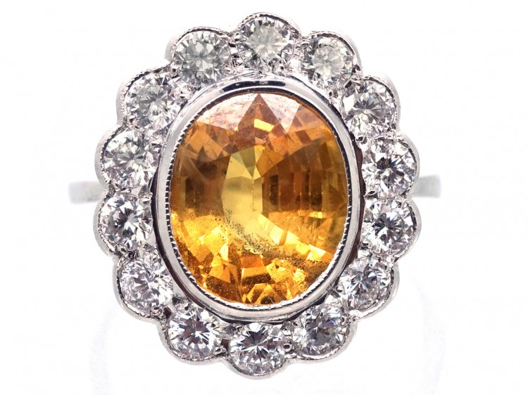 18ct White Gold Yellow Sapphire & Diamond Cluster Ring