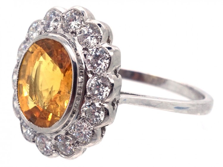 18ct White Gold Yellow Sapphire & Diamond Cluster Ring