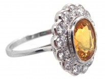 18ct White Gold Yellow Sapphire & Diamond Cluster Ring