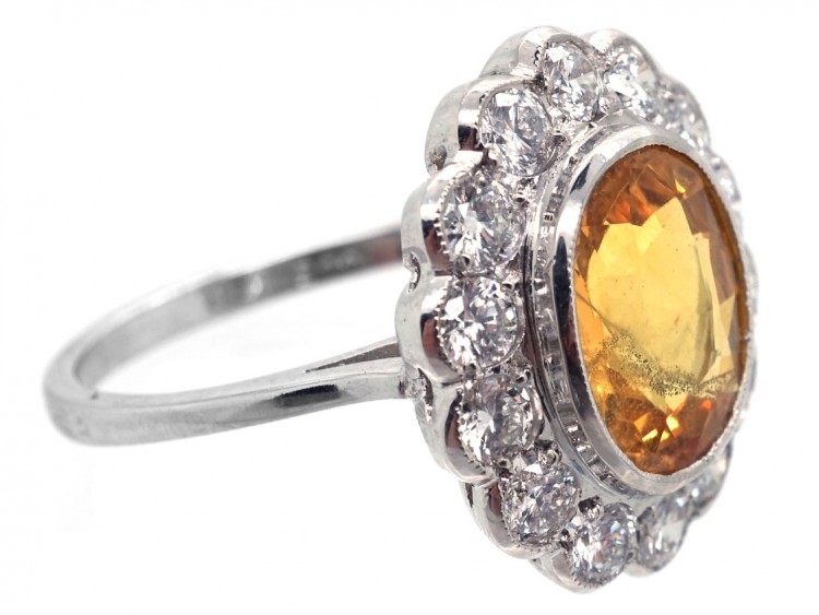18ct White Gold Yellow Sapphire & Diamond Cluster Ring