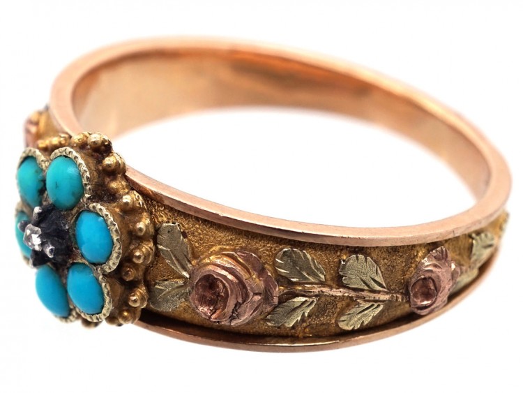 Georgian 18ct Three Colour Gold Forget Me Not Ring