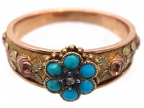 Georgian 18ct Three Colour Gold Forget Me Not Ring
