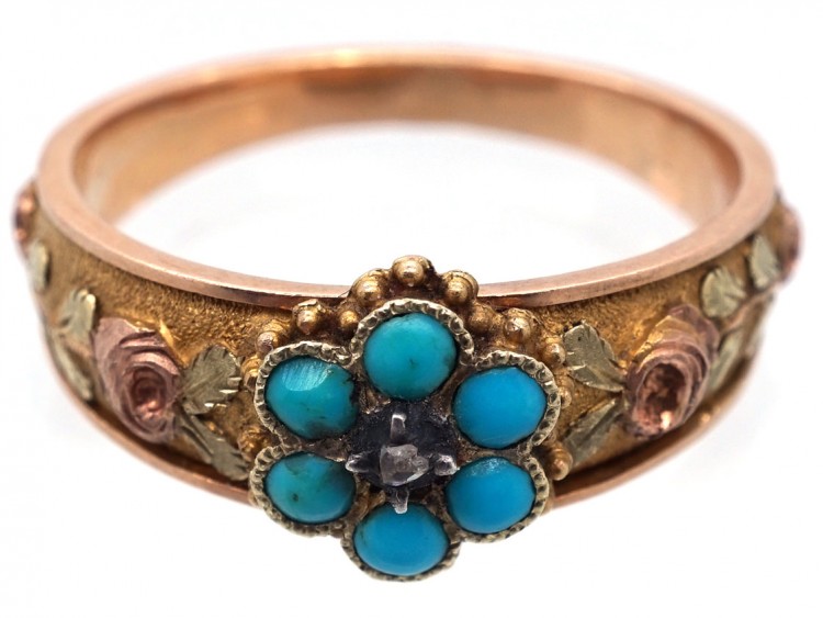 Georgian 18ct Three Colour Gold Forget Me Not Ring