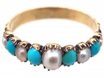 Georgian 15ct Gold, Turquoise & Natural Split Pearl Ring