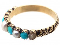 Georgian 15ct Gold, Turquoise & Natural Split Pearl Ring