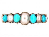 Georgian 15ct Gold, Turquoise & Natural Split Pearl Ring