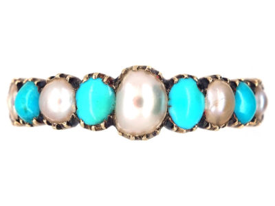 Georgian 15ct Gold, Turquoise & Natural Split Pearl Ring