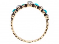 Georgian 15ct Gold, Turquoise & Natural Split Pearl Ring