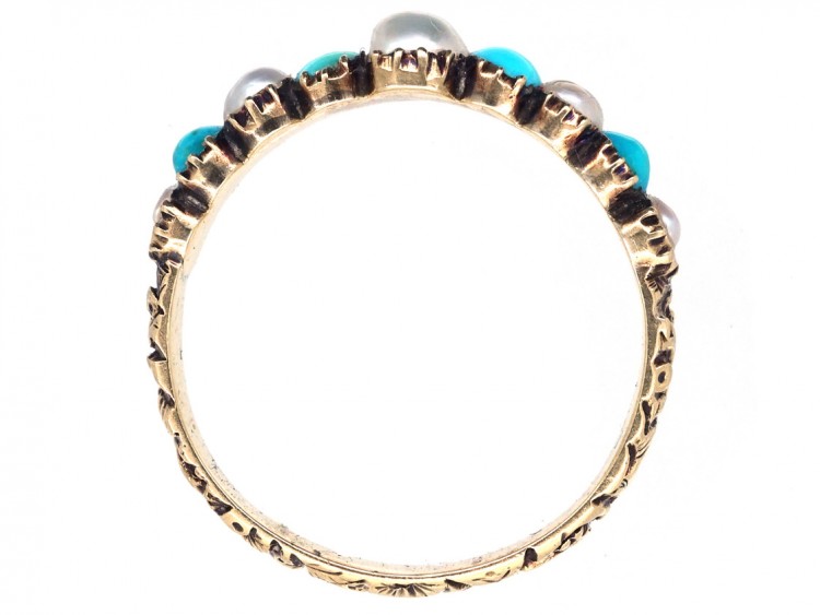 Georgian 15ct Gold, Turquoise & Natural Split Pearl Ring