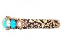 Georgian 15ct Gold, Turquoise & Natural Split Pearl Ring