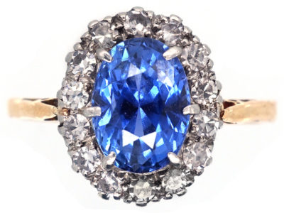 Ceylon Sapphire & Diamond Oval Cluster Ring