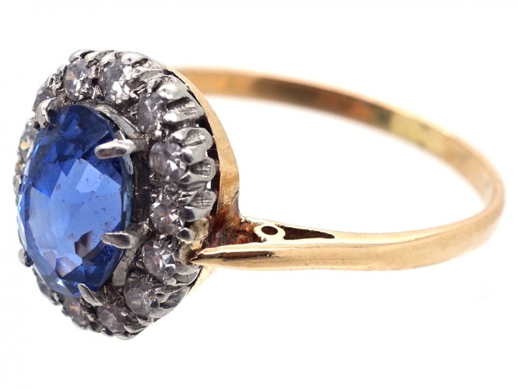 Ceylon Sapphire & Diamond Oval Cluster Ring