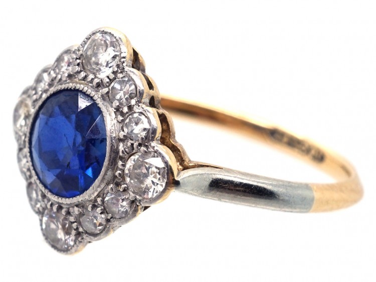 Edwardian Sapphire & Diamond Diamond Shaped Cluster Ring