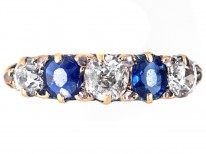Victorian 18ct Gold, Sapphire & Diamond Five Stone Carved Half Hoop Ring