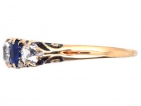 Victorian 18ct Gold, Sapphire & Diamond Five Stone Carved Half Hoop Ring