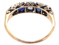 Victorian 18ct Gold, Sapphire & Diamond Five Stone Carved Half Hoop Ring