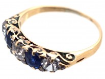 Victorian 18ct Gold, Sapphire & Diamond Five Stone Carved Half Hoop Ring