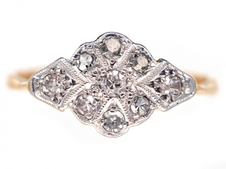 Edwardian 18ct Gold & Platinum Diamond Cluster Ring
