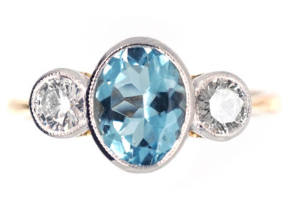 18ct Yellow & White Gold, Aquamarine & Diamond Three Stone Ring