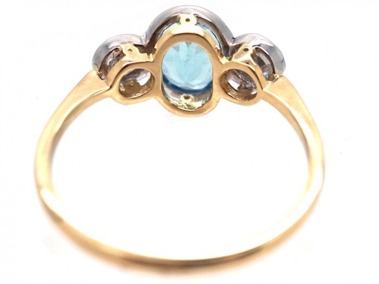 18ct Yellow & White Gold, Aquamarine & Diamond Three Stone Ring