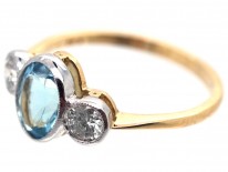 18ct Yellow & White Gold, Aquamarine & Diamond Three Stone Ring