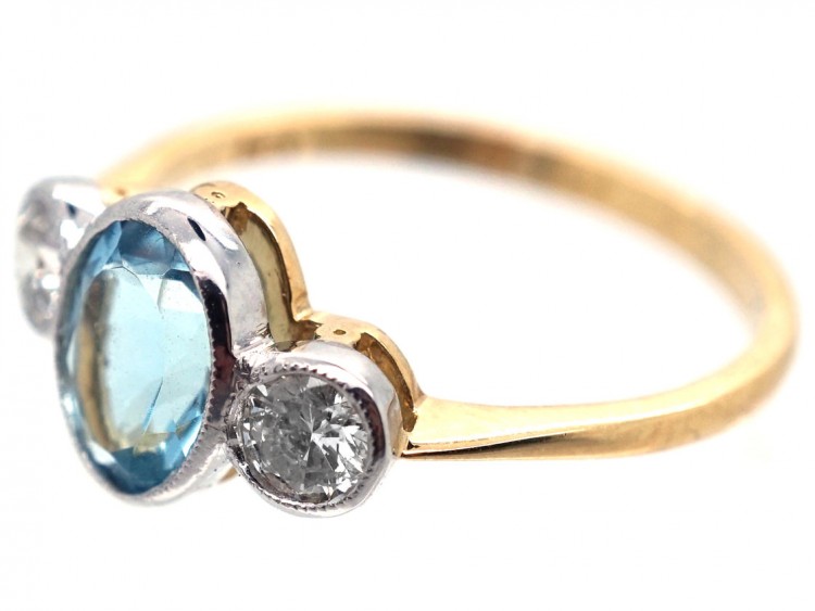 18ct Yellow & White Gold, Aquamarine & Diamond Three Stone Ring