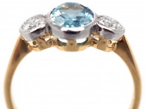 18ct Yellow & White Gold, Aquamarine & Diamond Three Stone Ring