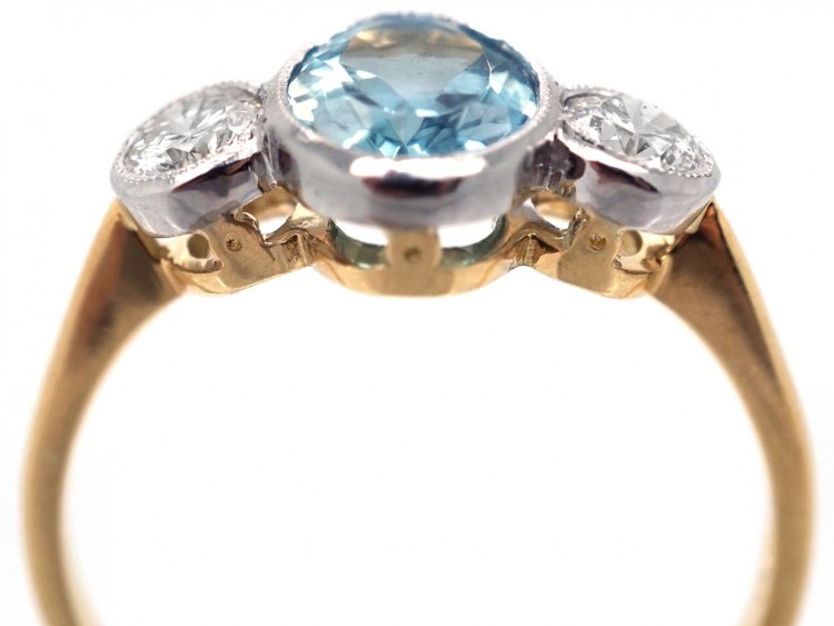 18ct Yellow & White Gold, Aquamarine & Diamond Three Stone Ring