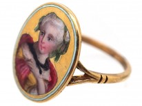 French Fin de Siècle 18ct Gold & Enamel Lady Ring