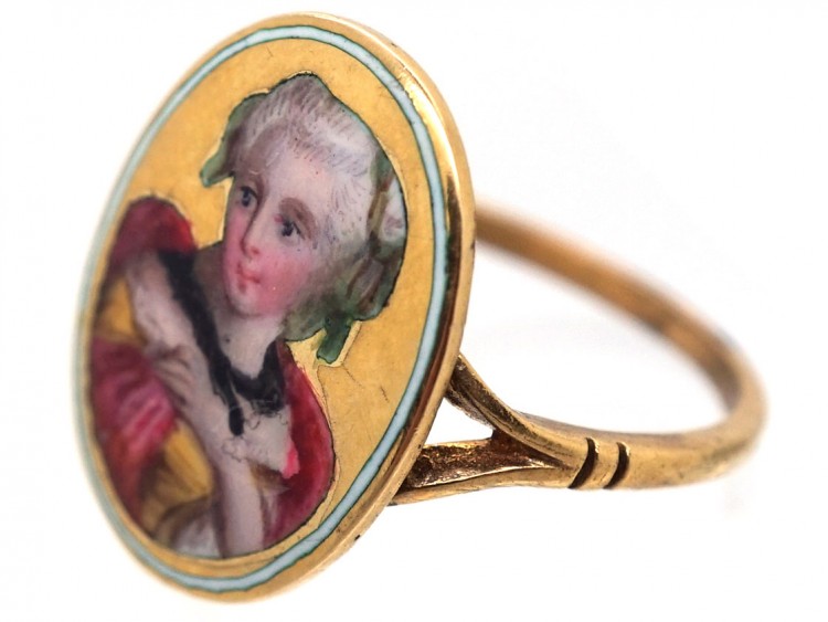French Fin de Siècle 18ct Gold & Enamel Lady Ring