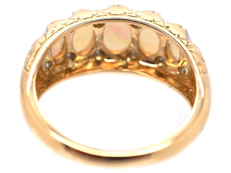 Victorian 18ct Gold, Five Stone Opal & Diamond Ring