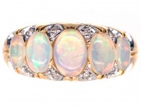 Victorian 18ct Gold, Five Stone Opal & Diamond Ring
