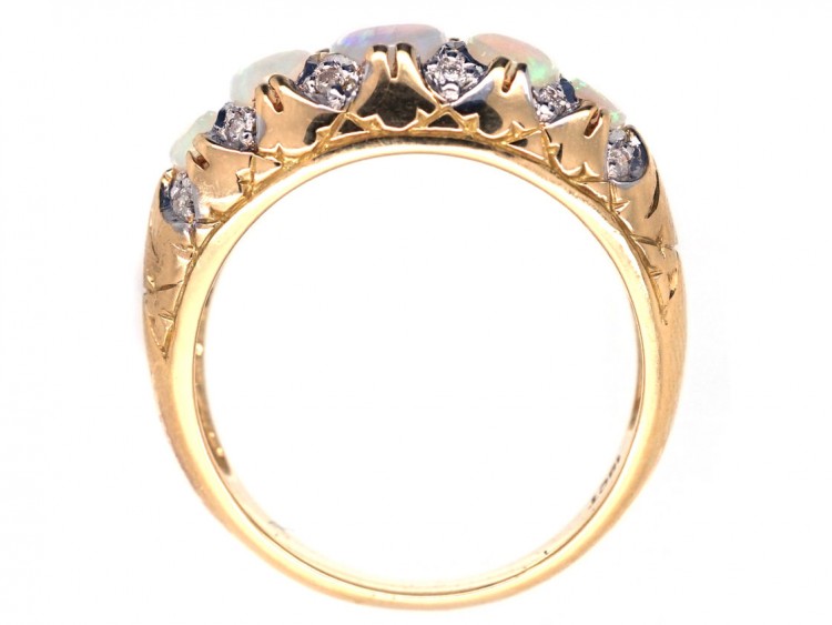 Victorian 18ct Gold, Five Stone Opal & Diamond Ring
