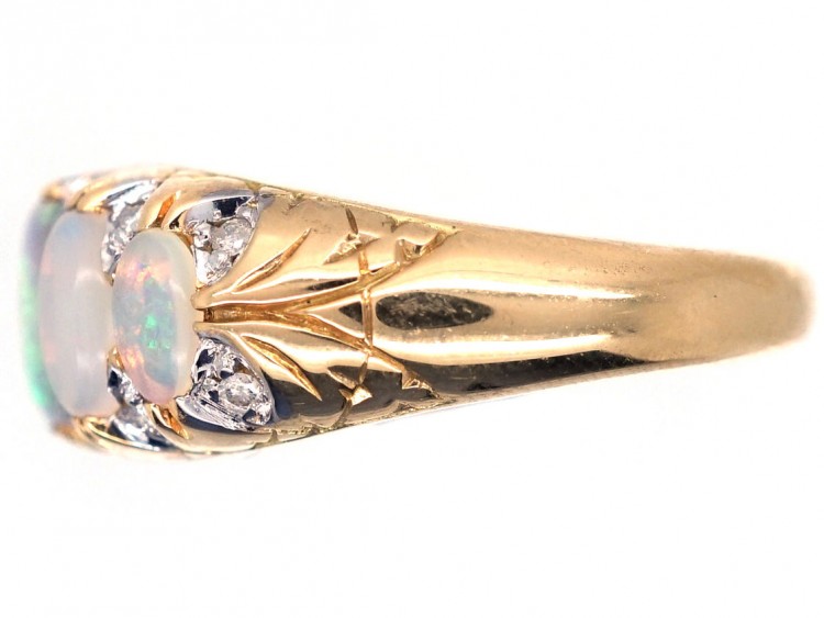 Victorian 18ct Gold, Five Stone Opal & Diamond Ring