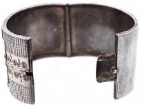 Victorian Wide Silver & Gold Overlay Bangle with Initial E on the back