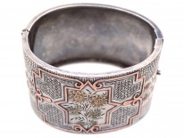 Victorian Wide Silver & Gold Overlay Bangle with Initial E on the back