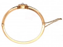 Victorian 15ct Gold & Natural Split Pearl Bangle in Original Case